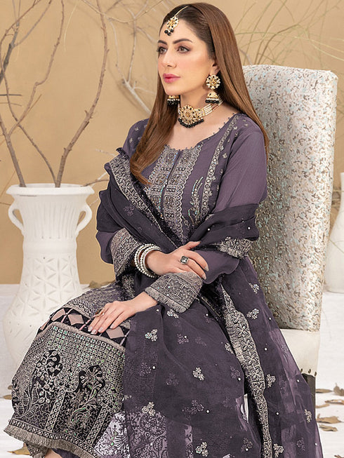 Purple Georgette Pant Suit 189525 Closure View